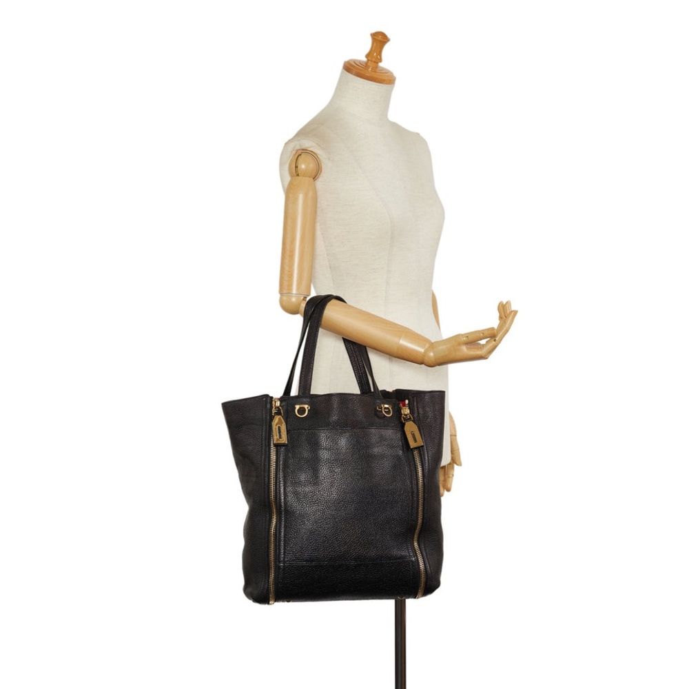 SALVATORE FERRAGAMO GANCINI SUZANNE TOTE PEBBLED LEATHER SHOULDER HANDBAG - Picture 2 of 12